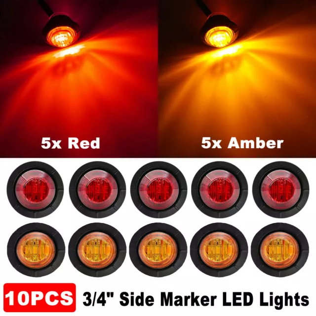 10X Amber Red Mini 12V 3/4" Round Side 3 LED Marker Truck Trailer Bullet Light