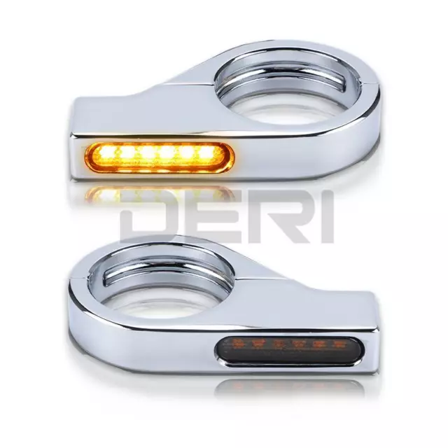 2X 41mm LED Turn Signal Mount Bracket Fork Tube Clamps Indicator Lights Chrome 2