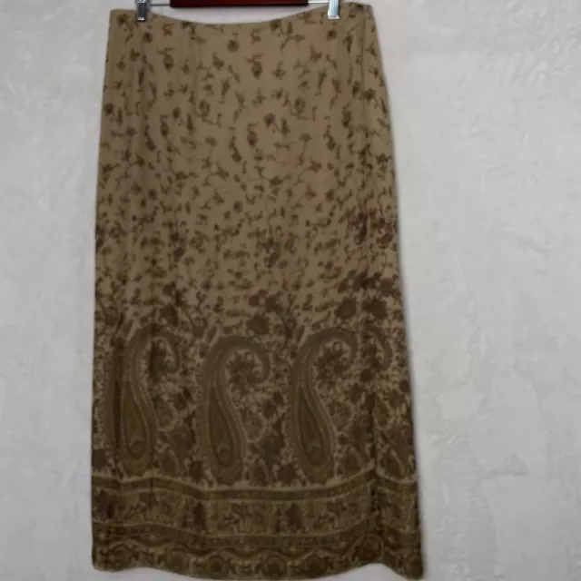 Vintage Charter Club Women 14 Silk Wrap Maxi Skirt Beige Tan Paisley Floral FLAW