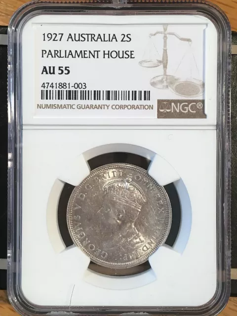 1927 Austrailia  Florin - 2 Shilling - NGC AU 55 - High Quality Scans #1003