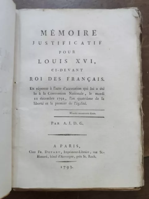 1793 Mémoire justificatif pour Louis XVI, ci-devant Roi des Français en réponse
