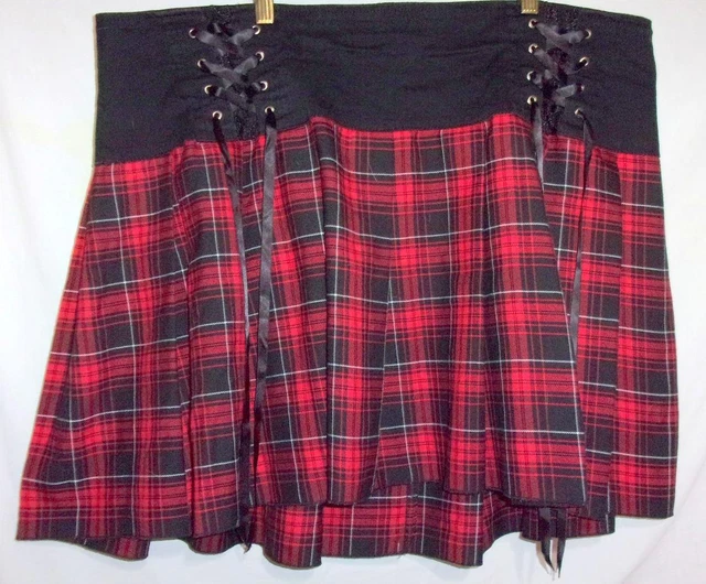 Mini Skirt Tripp NYC '90s Goth Rave Gear Plus Size 26 Black Pleats Ribbon Corset