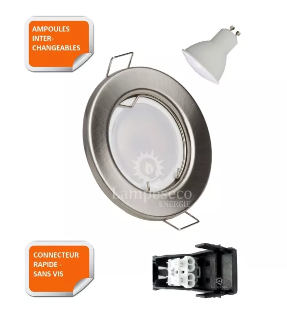 Lot de 10 spot led encastrable complète ronde fixe alu brossé eq. 50w blanc c... 2