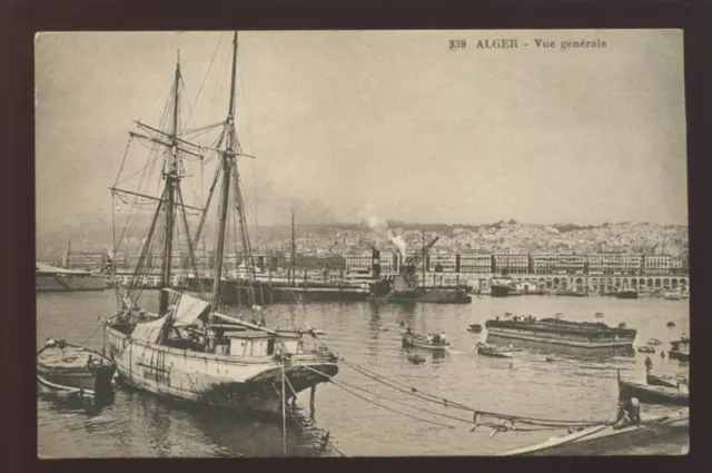Algeria ALGER General view early PPC tall ship in harbour
