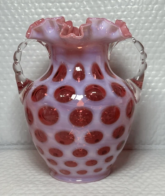 ビンテージ　フェントン　 ドット ANTIQUE/VINTAGE FENTON COIN Dot Cranberry & White Opalescent