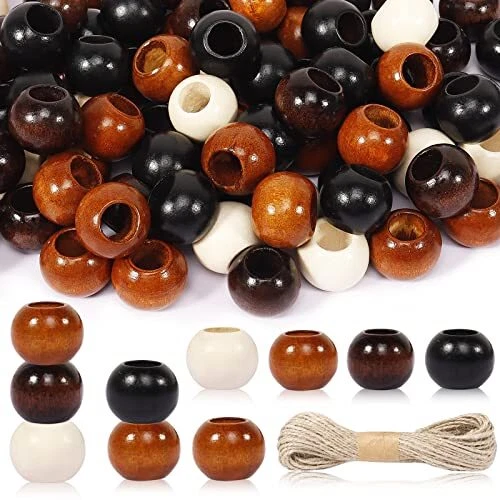 Large Hole Wooden Beads Natural Wood Macrame Loose Spacer Beads, Wooden Kit 1