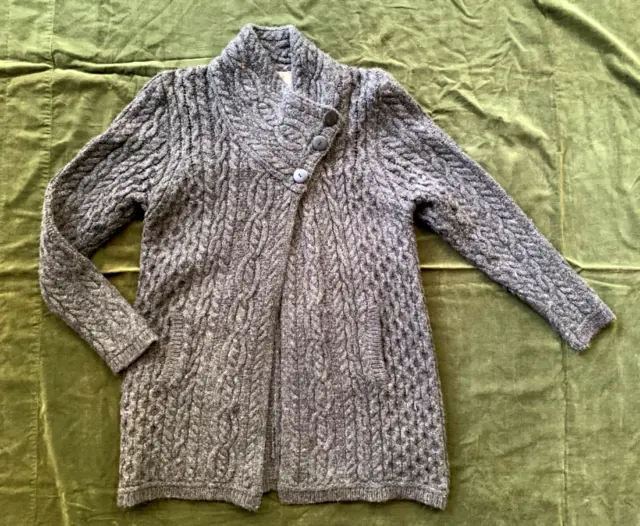 Aran Sweater Market gray merino wool cable knit cardigan/coat-L-Ireland