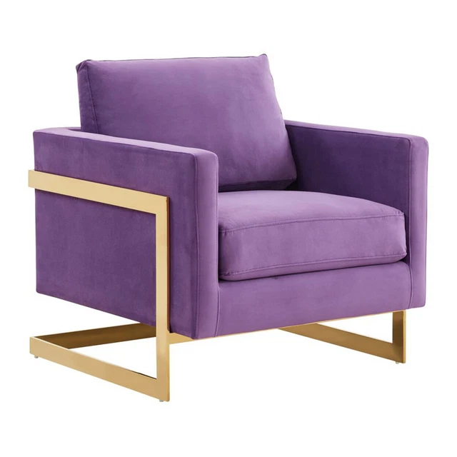 Lincoln Velvet Accent Armchair With Gold Frame - Purple