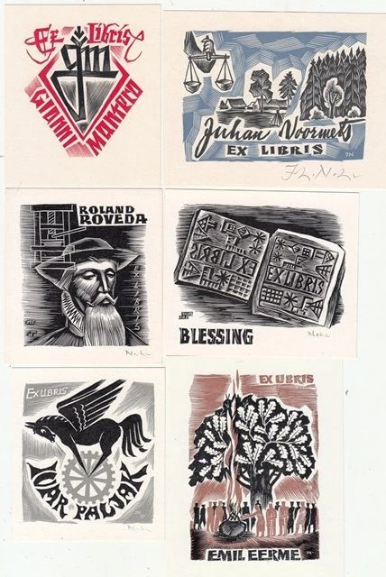 10 Exlibris Bookplate Hochdrucke Johann Naha 1902-1982 Konvolut Lot Emil