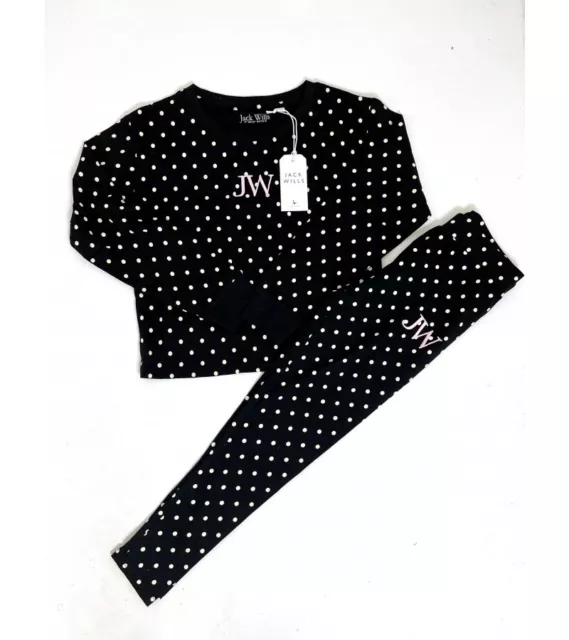 JACK WILLS Girls Lounge Wear Set Black Spot Ages 8-16 Years NEW with TAG