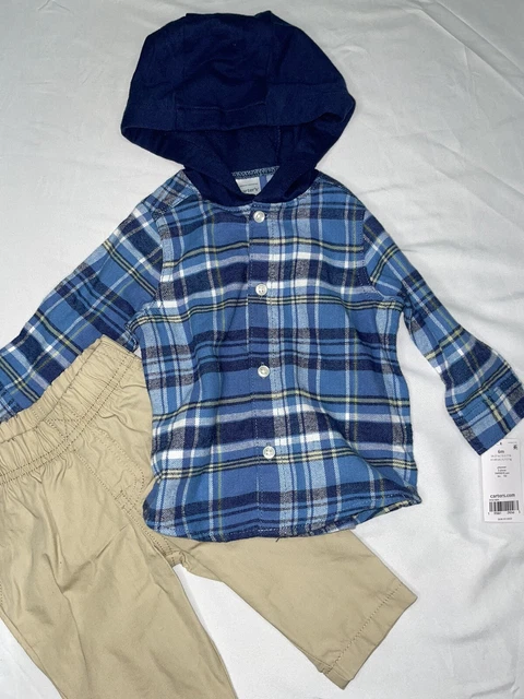 Carter’s Baby Boy Outfit 6 Months 2 Piece Set khaki pants & plaid shirt