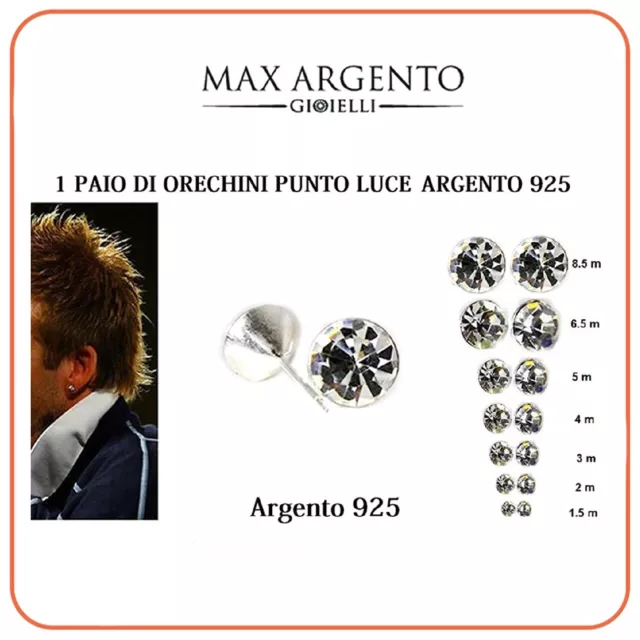 Orecchini Argento 925, Brillantino Punto Luce, Mis° Da 1.5 a  8. 5 mm