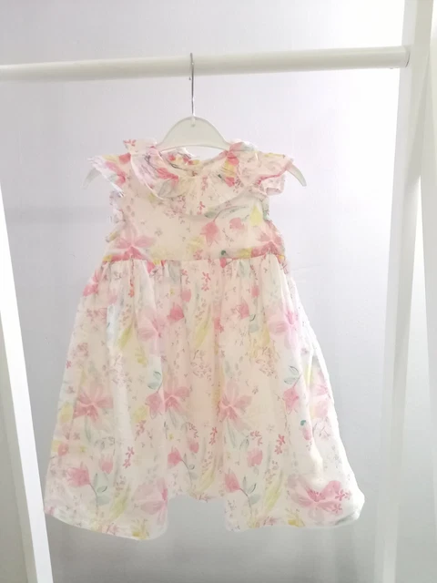 Baby Girl 9-12 Month White Pink Floral Short Sleeve Dress Outfit Clothes Summer