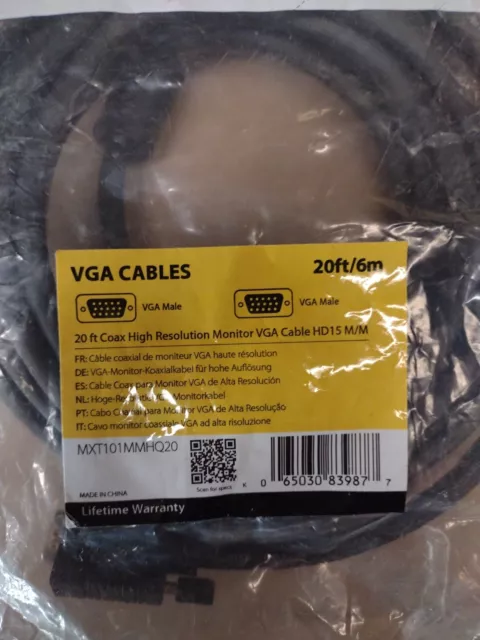 New StarTech VGA Cable 20 ft Coax High Resolution Monitor VGA Cable HD 15 M/M 2