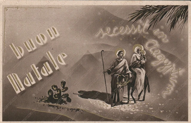 Buon Natale secessit in Aegyptum Sacra Famiglia fuga in Egitto Cartolina