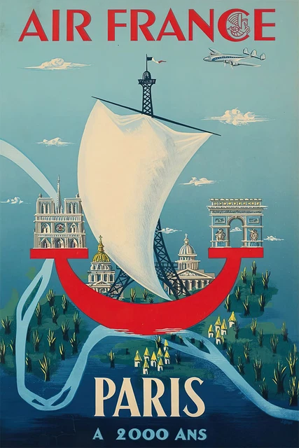 Tai French Airline Paris 1950s Vintage Airline Travel Wall Art - POSTER 20"x30"