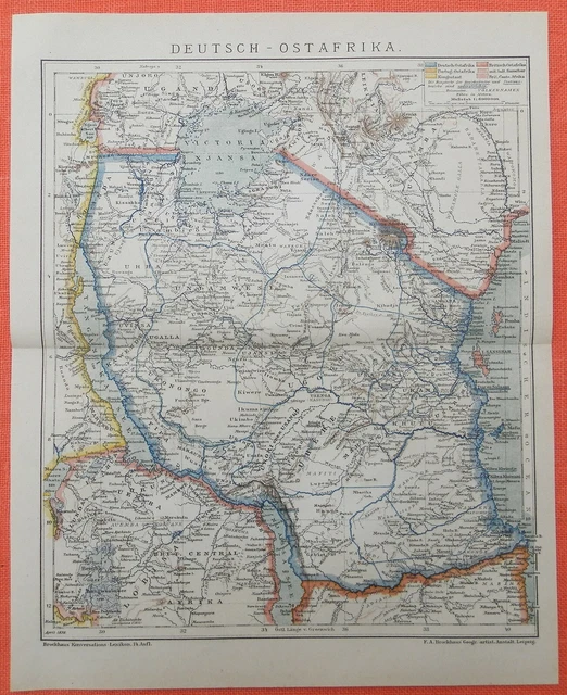 DEUTSCH-OSTAFRIKA DOA Ruanda Sansibar Unjamwesi Kolonien LANDKARTE April 1898