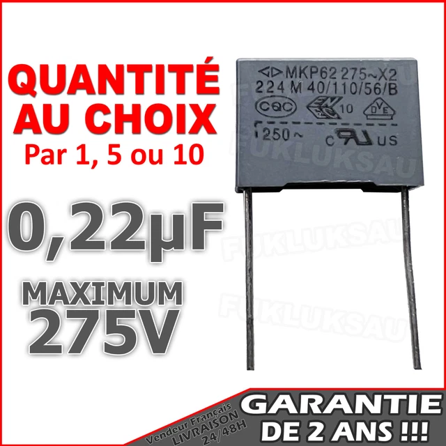 Condensateur MKP62 X2 0.022µF (22nF) 275V - Film Polypropylène - Tolérance 20% - Neuf Sous Blister