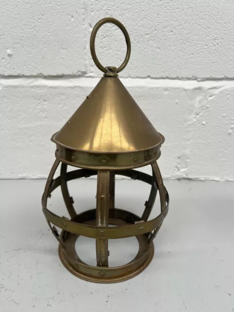 Antique Brass Hanging Hall Lantern - Arts & Crafts