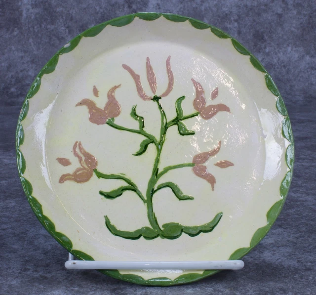 Original 1940's Art Pottery Plate Louise M. Kinney Handmade Country Floral