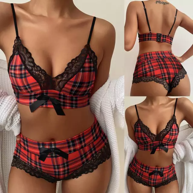 CHRISTMAS WOMEN LACE Tartan Sexy Bra Set Thong Lingerie Underwear Nightwear  Size £10.59 - PicClick UK