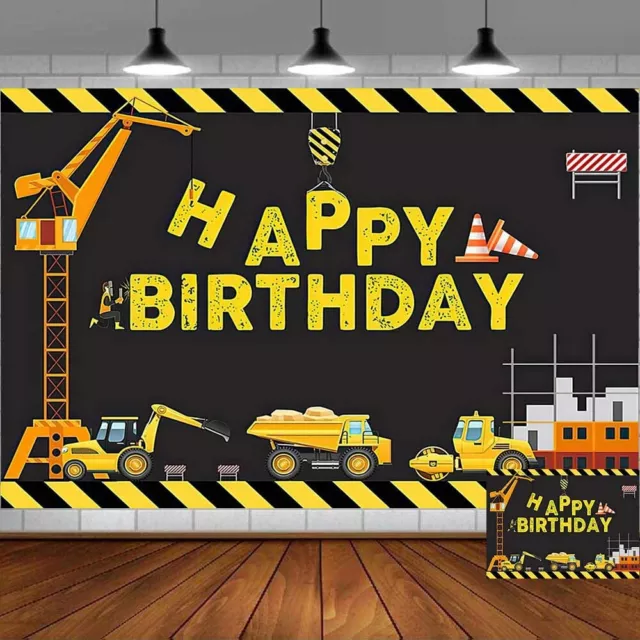 Tema de Construcción Feliz Cumpleaños Banner Vinilo Fiesta Decoraciones 5x3Ft