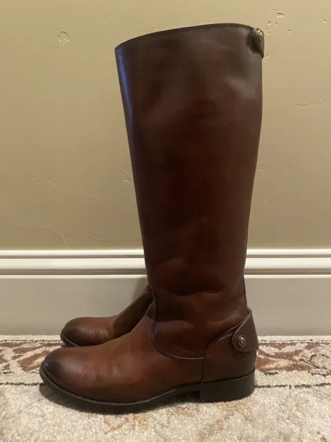 Frye Melissa Button Back Zip Tall Riding Boot In  Cognac Sz 7.5