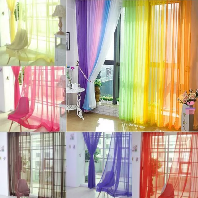 1/2PCS Colorful Tulle Voile Door Window Curtain Drape Panel Sheer Scarf Valances