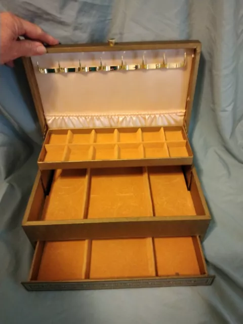 Vintage Jewelry Box with Synchronized Is  Hinged Lid/Single Drawer 12" x 8" x 5"