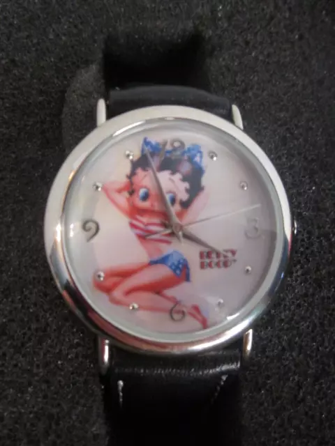 Betty Boop pin up American USA FSC53294 Japan Mov't black leather watch NEW