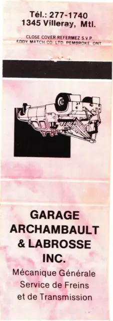 Montreal Canada Garage Archambault & Labrosse Inc., Vintage Matchbook Cover