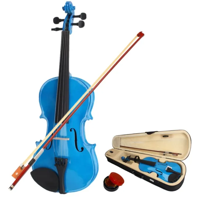 New 4/4 Blue Maple Acoustic Violin Full Size w/Case + Bow + Rosin Xmas Gift