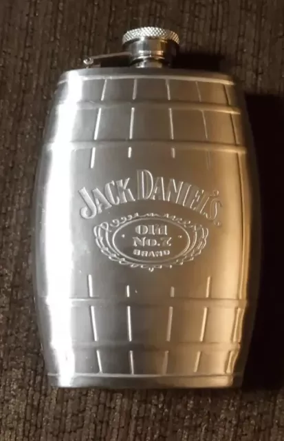 2007 Jack Daniels Barrel Shaped Old No.7 Brand 6 oz Flask Stainless