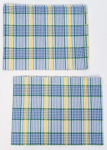 PAR de cenefas de ventana Waverly Valley a cuadros lago azul verde amarillo 76"" x 14,5""