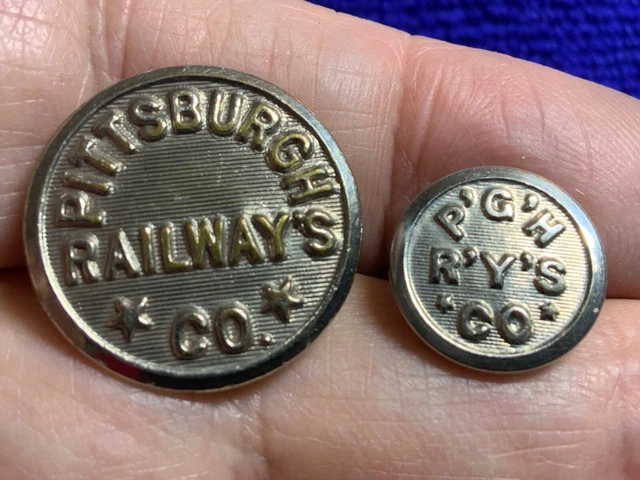 PITTSBURGH RAILWAYS COMPANY 22.4mm NICKEL COAT & NOS CUFF BUTTON WBC 1902