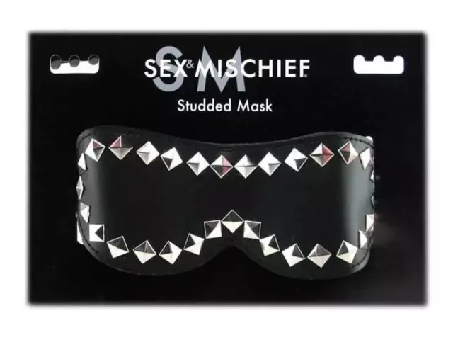 Maschera occhi pelle nera effetto rivetti Studded Mask Bondage RV1