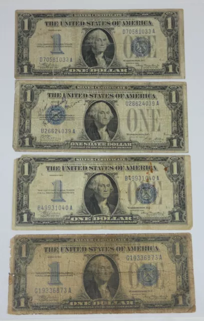 LOT x 4 Series 1934 Blue Seal $1 Silver Cert Notes ~ CIRC with Problems  Fr#1606