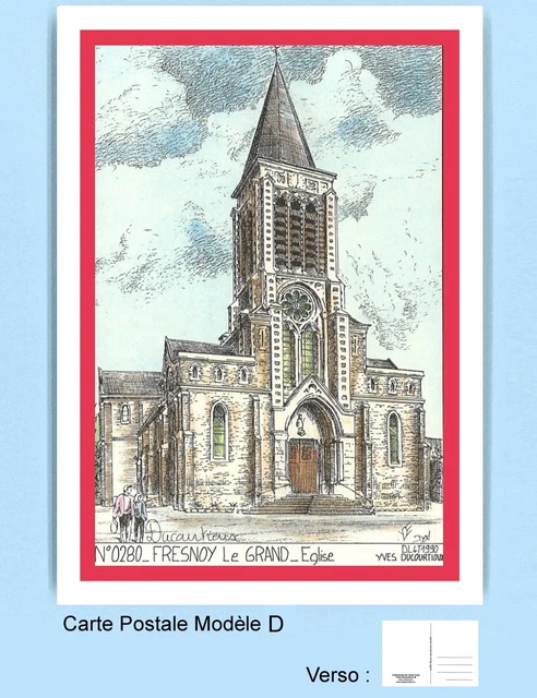 CP D 02080 POSTCARD DRAWING red tower 02 FRESNOY LE GRAND