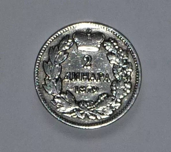 Serbien 2 Dinar-Münze 1879 Milan Obrenovich 1868 - 1889