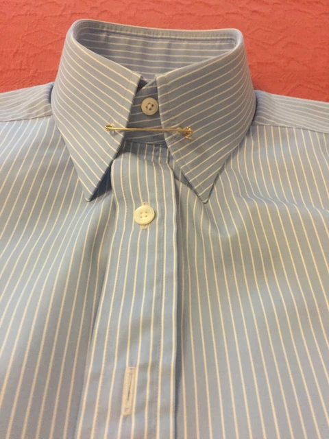Chemise Charvet bespoke Grande mesure bleu rayée blanc pin collar col 8,5…