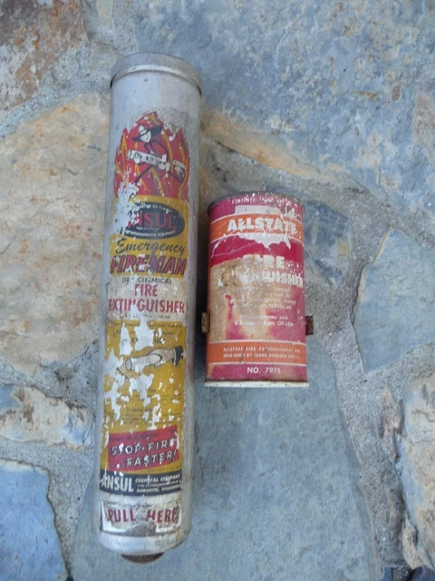 Vtg Ansul Emergency Fireman Fire Extinguisher Dry Powder W/ Bracket & Allstate Vtg Ansul Emergency Fireman Fire Extinguisher Dry Powder W/ Bracket & Allstate
