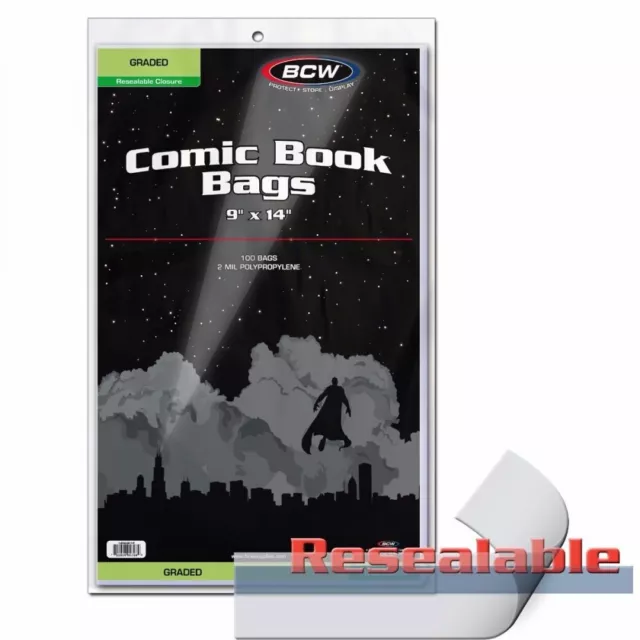 New BCW Graded Comic Book Resealable Bags 9x14 100 Acid Free Bags For CGC CBCS