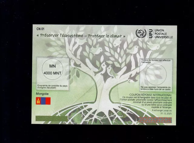 Mongolia RARE 2023 Nuevo cupón de respuesta internacional IRC Mint UPU...