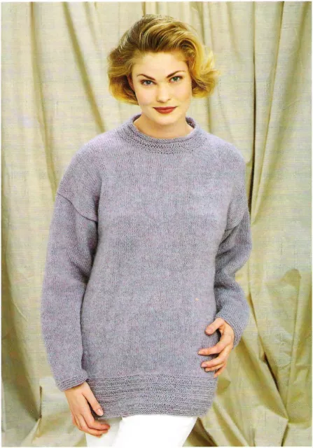 Ladies Long Plain Round Neck Tunic Jumper Sweater KNITTING PATTERN DK 30 - 40"