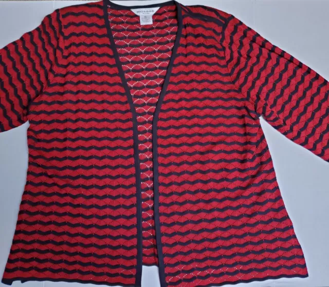 Exclusively Misook Open Front Jacket Cardigan Size PXL Red Black Zig Zag Pattern