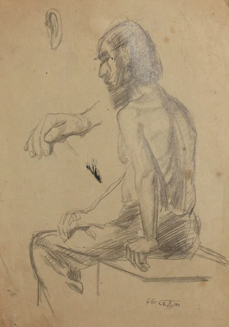 Peinture au crayon signée portrait d'homme