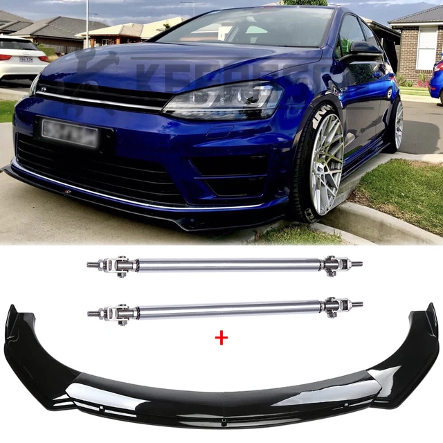 Glossy Black Front Bumper Lip Spoiler Splitter +Strut Rods For VW GOLF MK6 MK7 R