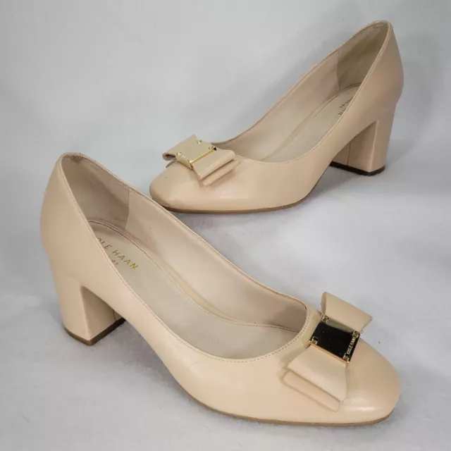 Cole Haan Womens Size 6B Tali Grand OS Bow Tie Wedge Pump Heel Beige Leather