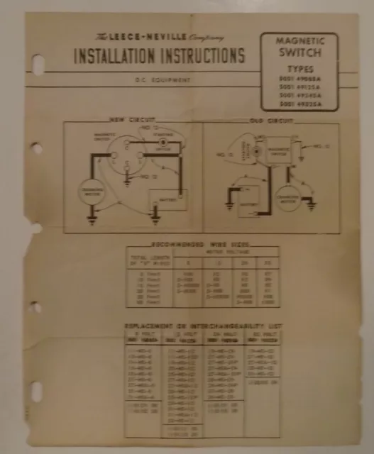 Leece-Neville Co. Installation Instructions D.C. Equipment Magnetic Switch