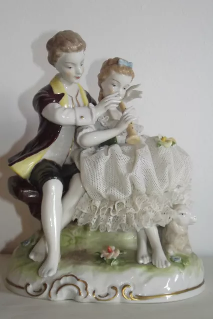 05B46 Groupe Figurine Porcelaine Allemande Unterweissbach Couple Romantique